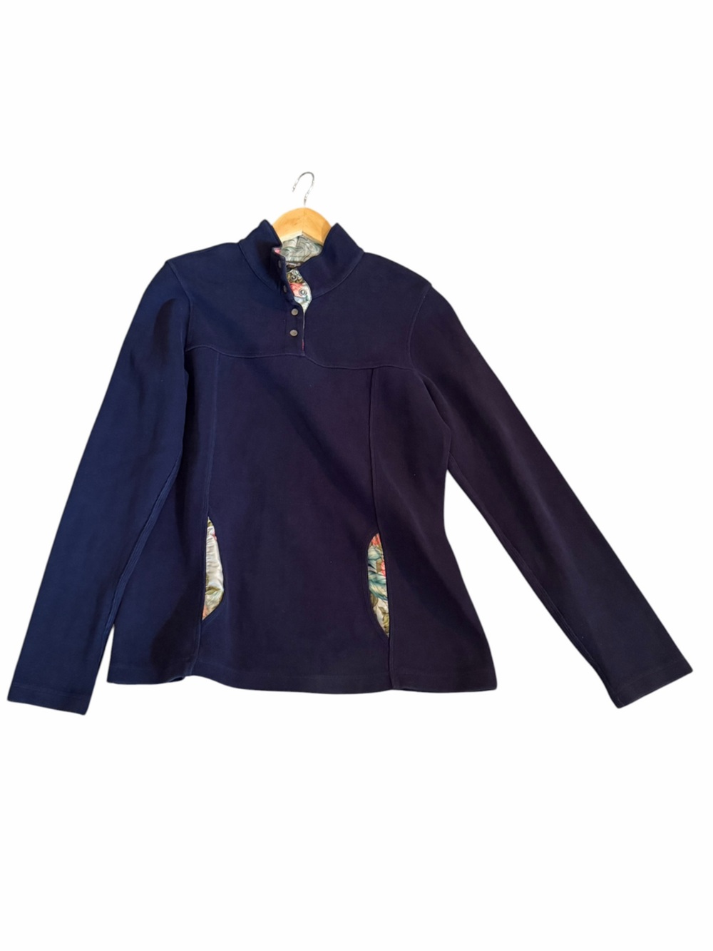 Tommy Bahama Navy Snap Pullover Long Sleeve Floral Detail Cotton Blend Size M